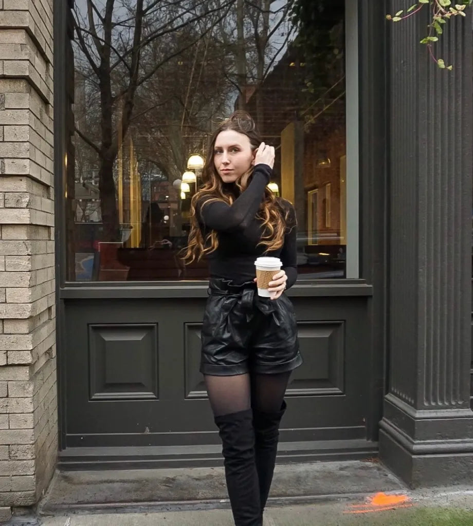 How to Style Dresses in Winter with Sheer-Look Thermal Tights.
