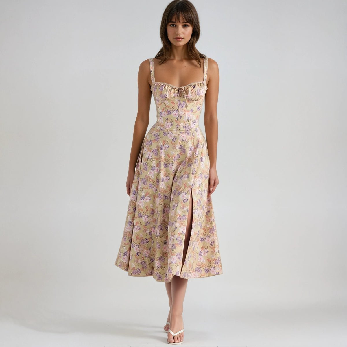 Victoria Floral Dress  Corset Floral Midi Dress | Maison Elara